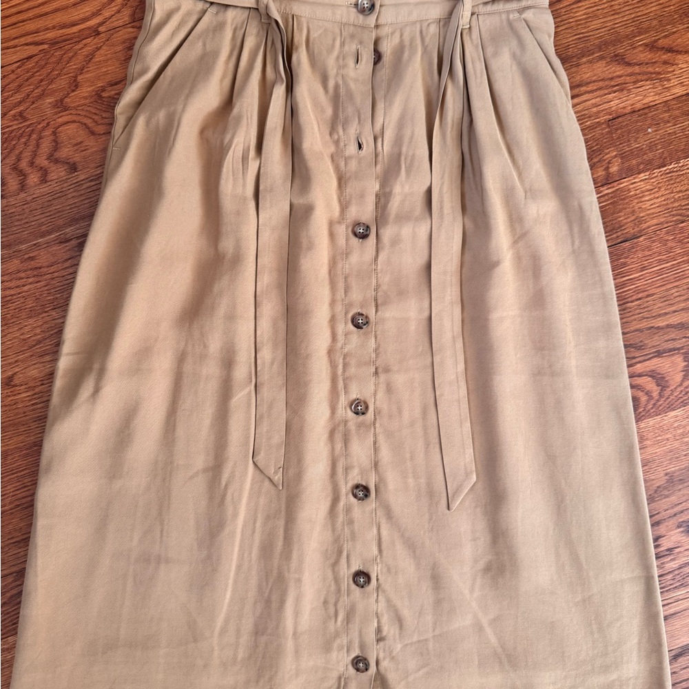 Sezane Tan Midi Skirt with Button Detail